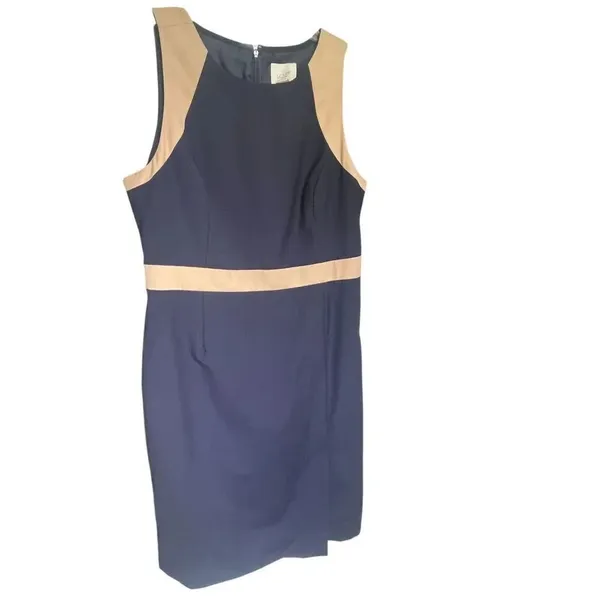 JCrew Suiting Color Block 100% Wool Sleeveless Sheath Dress Blue / Beige 12 - Image 5