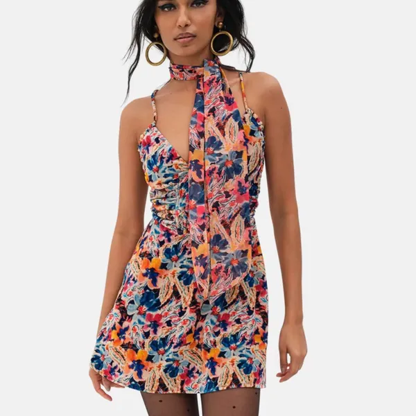 For Love & Lemons Velour Dress +Scarf to Match Revolve Exclusive Abstract NWT - Image 7