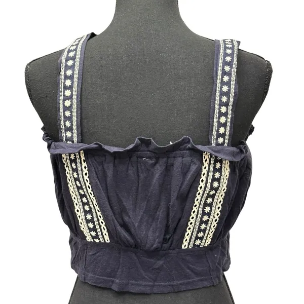 Free People Hill Top Crop Tank Size Large Blue Embroidered Boho Festival - Image 5