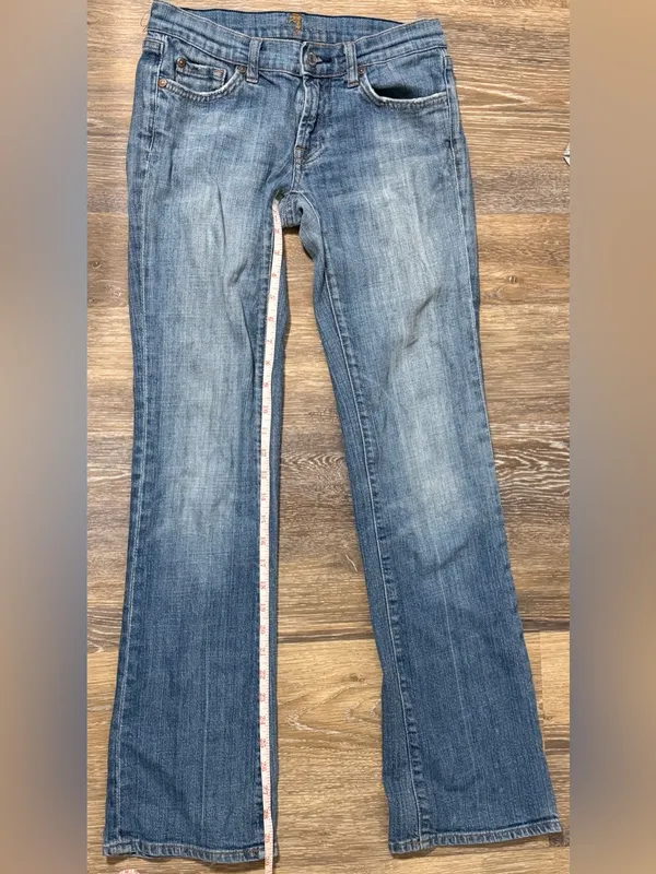 7 For All Mankind Medium Wash Flare Jeans 26 Stretch Denim Y2K USA - Image 2