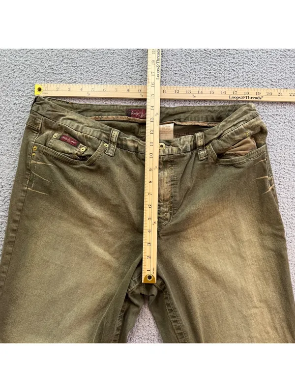 Baby Phat Olive Green Wide Leg Y2K Jeans Women's 12 Embroidered Logo Low Rise - Image 3