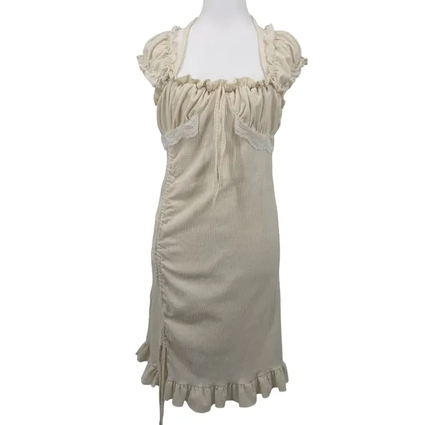 Fashion‎ Star Quality Cream Milkmaid Fairy Cottagecore Ruffle Mini Dress Lace S - Image 2