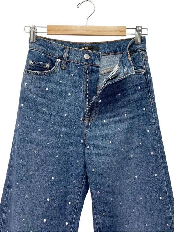 Maje Studded Wide Leg Jeans US Size 2 Medium Wash Blue High Rise Denim - Image 6