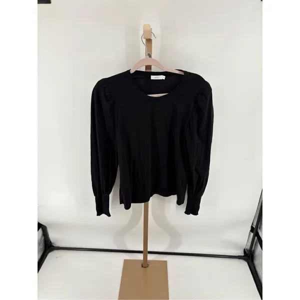 ALC Frank Black Cotton Long Sleeve Blouson Blouse Smocked Cuff Women’s Size Medium - Image 9