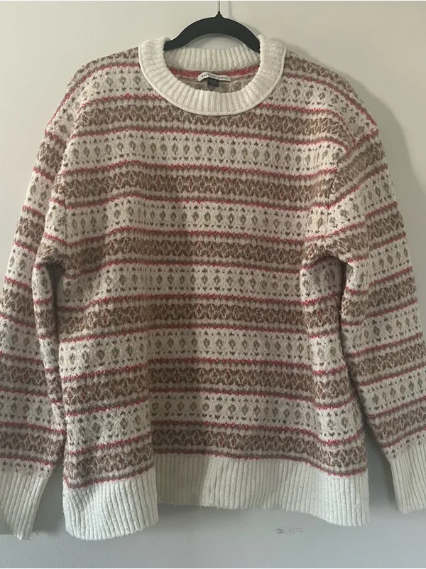 American Eagle Fair Isle Knit Sweater Medium Brown White Cozy Winter Cabin - Image 2