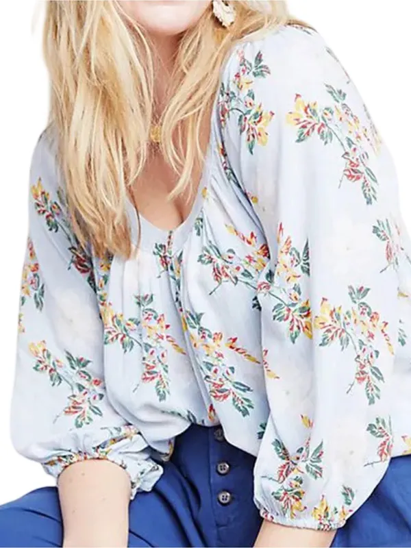 Anthropologie Maeve Women’s Size 4 Light Blue Boswell Floral V-Neck Blouse Top - Image 3