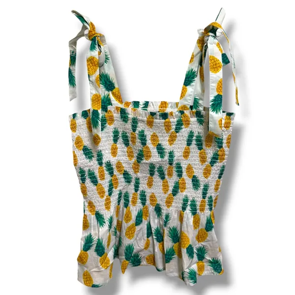 J.Crew Factory S Pineapple Smocked Tie Shoulder Peplum Tank Top White - Image 5