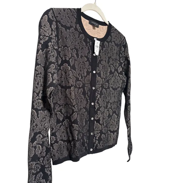 Ann Taylor Medium Black Tan Floral Cardigan Sweater - Image 4
