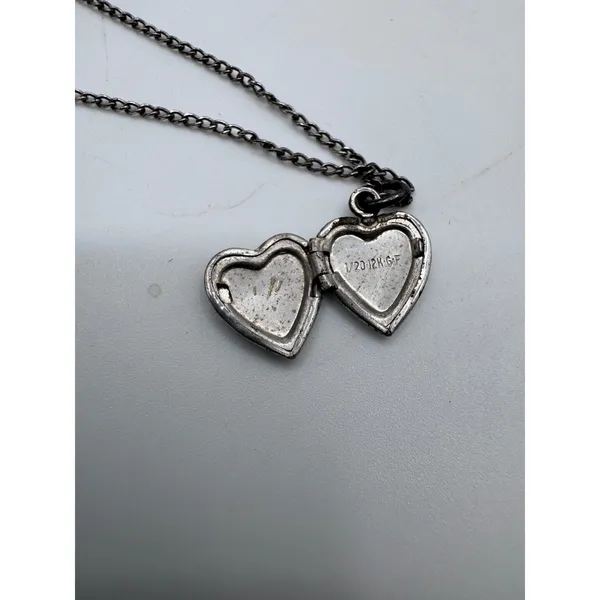 Vintage Heart Locket Necklace 1/20 12K‎ Gold Filled Floral Engraved 9" - Image 4