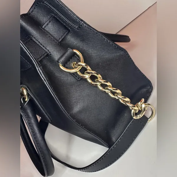 Michael Kors Hamilton Black Leather Bag, Gold-tone Hardware, Lock and Key - Image 7