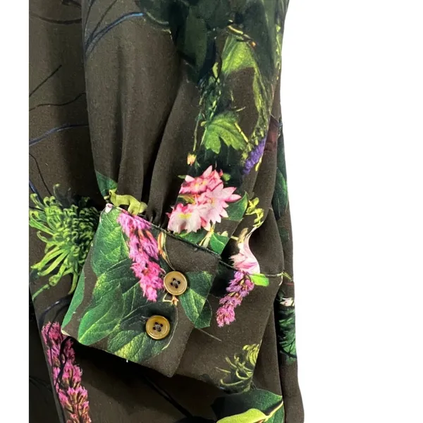 Babaton Tunic Mini Dress‎ S Green Floral Tie Neck Pockets Fairy Grunge Whimsy - Image 12