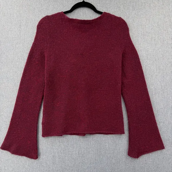 L'AGENCE Candela Lace Up Bell Sleeve Sweater Burgundy Alpaca Wool Blend XS Boho - Image 3