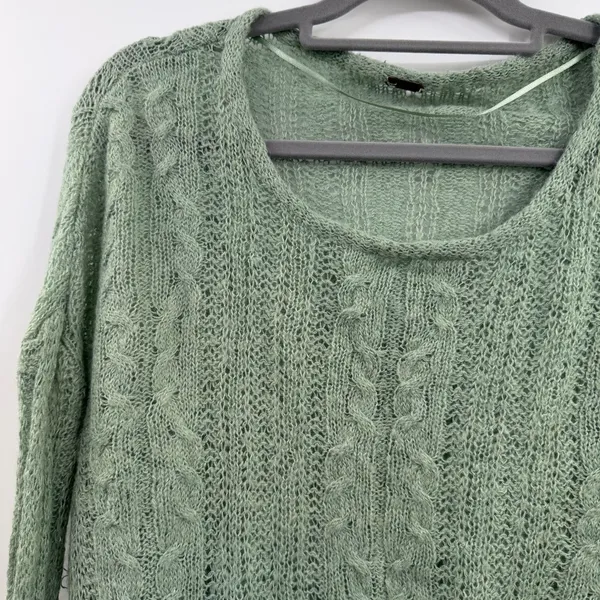 Free People Angel Soft Sweater Small Mint Green Alpaca Blend Oversized Open Knit - Image 2