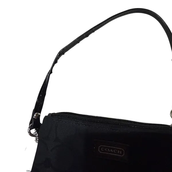 Coach Signature Jacquard Wristlet Black Canvas Patent Leather Trim Small Bag - Image 7