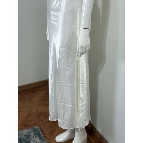 White Satin Lace Slip Dress Backless Strappy Maxi Nightgown Women’s Size S⁠ - Image 7