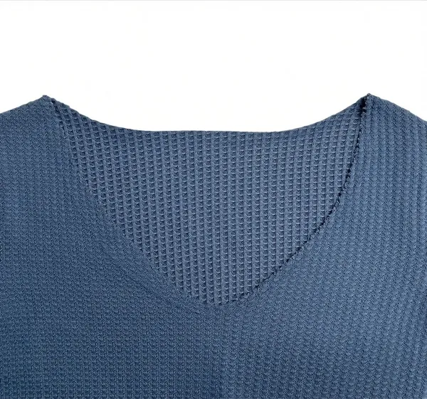 🖼️ SHEIN Dusty Blue V-Neck Cropped Waffle Knit Relaxed Fit Tee - Image 2