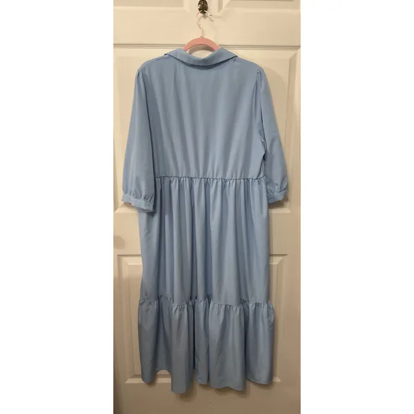 NWOT SHEIN Curve Blue Plus Size Button Front Tiered Long Sleeve Boho Dress, 2XL - Image 7