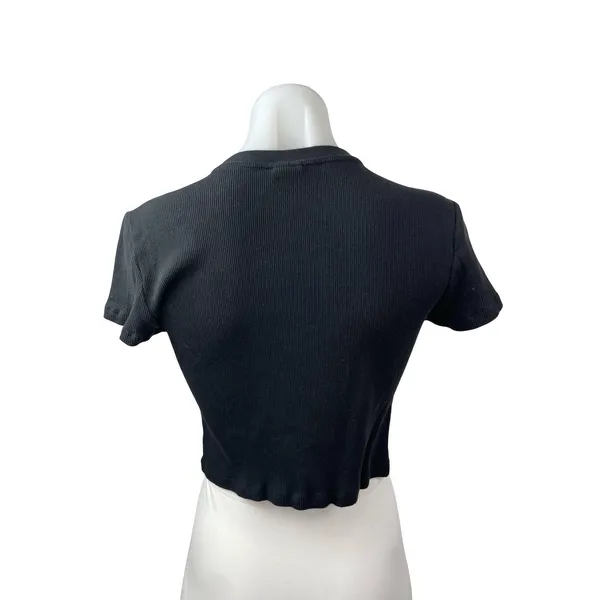 Aritzia TNA Women's Black Ribbed Knit Crew Sculpt Cropped T Shirt Tee Top Size L - Image 4