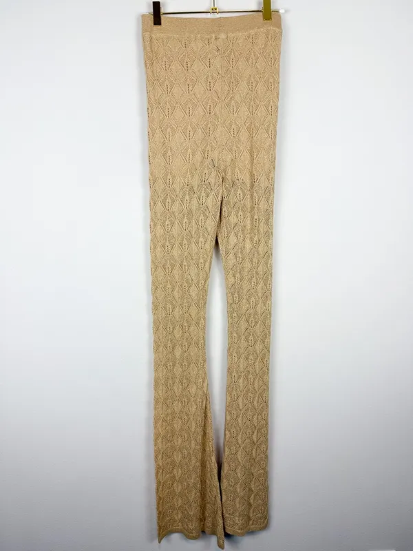Free People Take Me Out Co-Ord Gold Metallic‎ Knit 2 Piece Set Flared Leg Small - Image 10