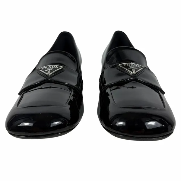 Prada Patent Square Front Enamel Logo Loafer Pump Black Size 37.5 - Image 5