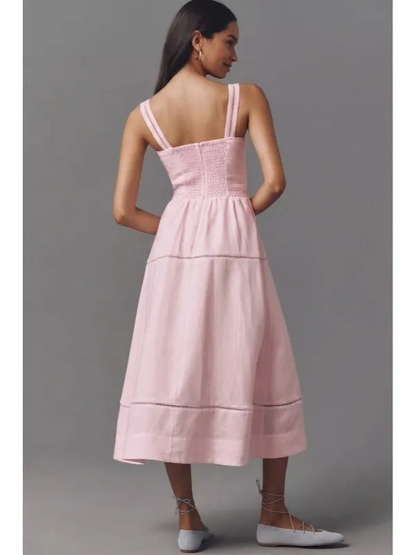 NWT Reformation Everett in Cherry Blossom Linen Sleeveless Tank Midi Dress 6 - Image 4