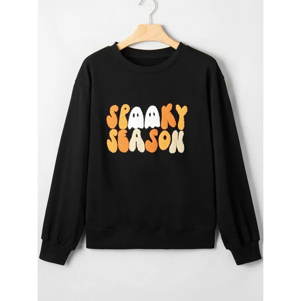 Embroidered Spooky Season Long Sleeve Round Neck Sweatshirt - Image 3