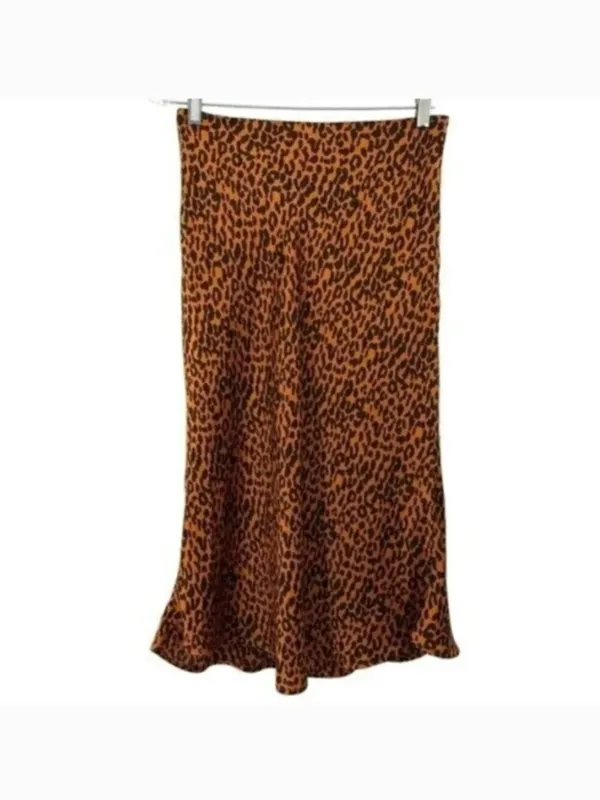 Hyped Unicorn Leopard Animal Print Satin Midi Skirt - Image 8