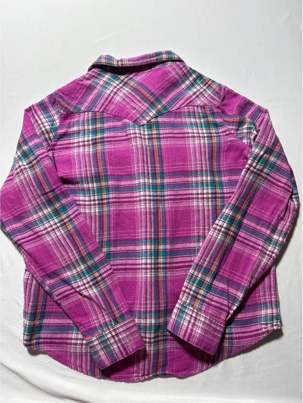 Wrangler Pink Plaid Snap Button Flannel Shirt - Size L - Flâ - Image 6
