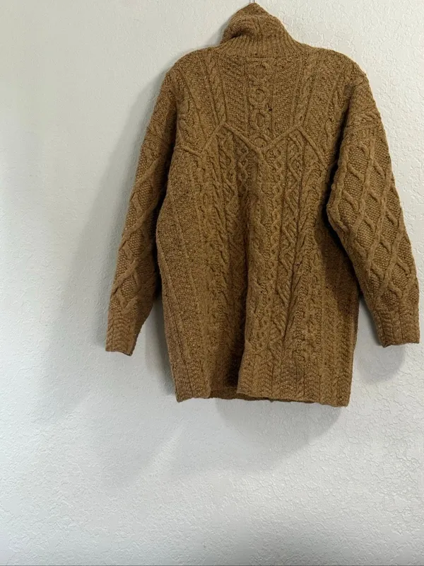 Laura Ashley Wilfred cable knit turtleneck sweater 100% wool tan brown beige L - Image 3