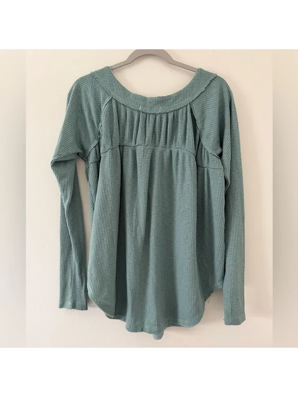 Free People We the Free Must Have Henley Waffle Aqua blue Long Sleeve size large - Image 11