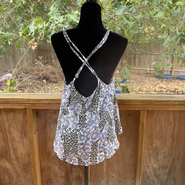 Free People Sweet Meadow Cami Blue & Brown Beaded Size M - Image 5