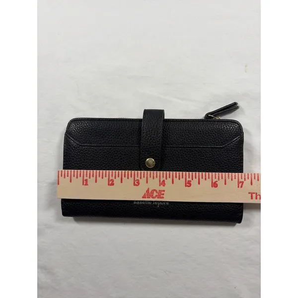 Nanette Lepore Black Pebbled Faux Leather Continental Snap Zip Wallet Clutch - Image 6