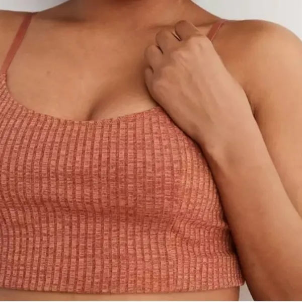 Aerie Women's Chill Longline Bralette M Orange Ribbed‎ Adjustable Straps - Image 5