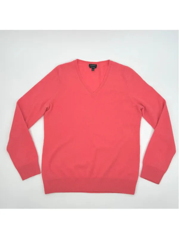 Talbots V-Neck 100% Pure Cashmere Sweater Size M Coral Pink - Image 2
