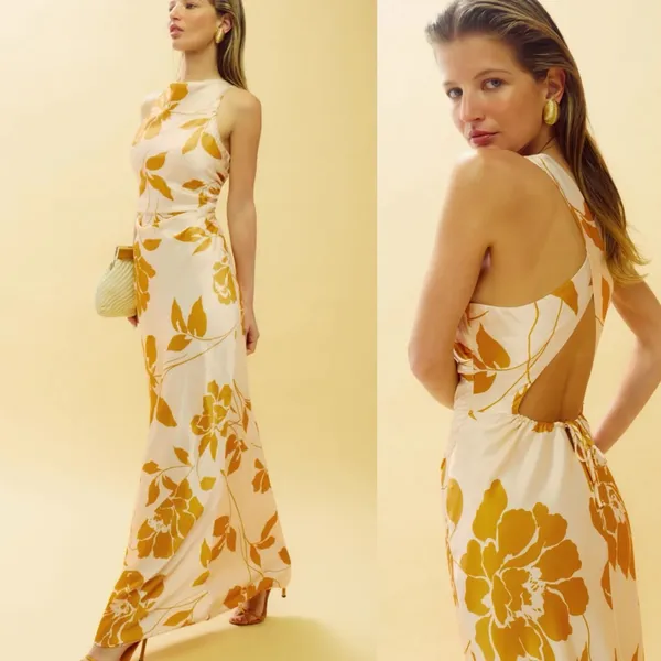 NWT Reformation Anaiis Silk Floral Maxi Dress in Yellow Cream 10 - Image 2