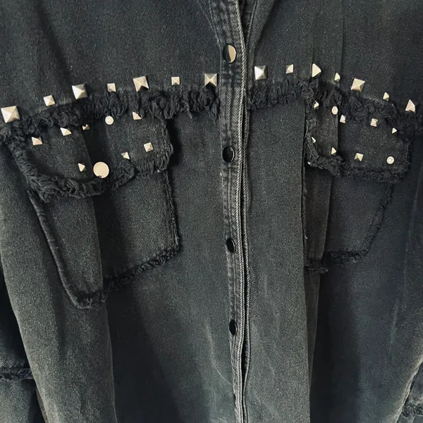 ZARA | Studded Denim Black Fringe Raw Hem Jacket - Image 5