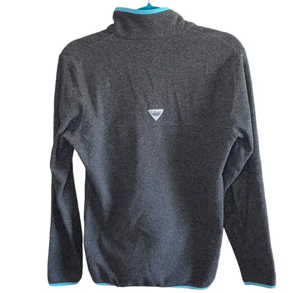 Columbia PFG Sky High Gray Fleece Pullover Quarter Zip Jacket‎ Small Teal Trim - Image 4