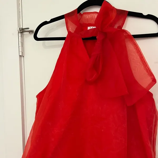 The Clothing Exchange Red Chiffon Dress with Tie Neck - Image 3