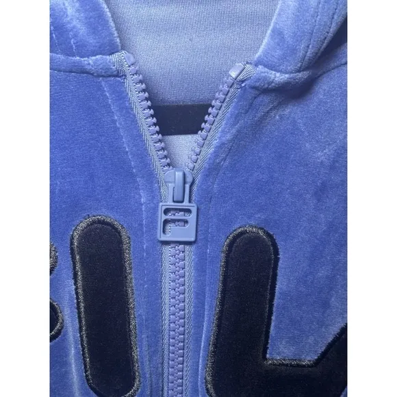 FILA Womens Velour Half Zip Hoodie Size M Blue Velvet Logo Y2K Athleisure‎ - Image 3