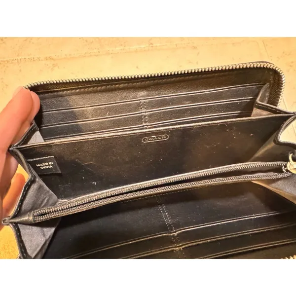Coach Black Signature C Jacquard Zip Around Wallet Wristlet Leather‎ Trim - Image 6