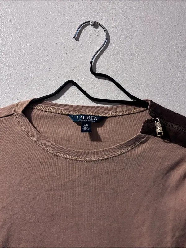 Lauren Ralph Lauren Beige Sweater with Brown Elbow Patches - Image 2