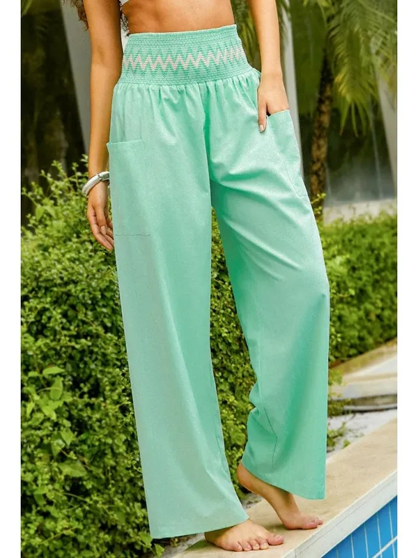 NWT Cupshe Chevron Smocked Waist Pants - Size: Small - Image 10