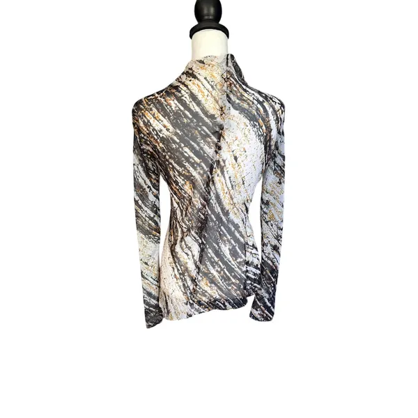 ZARA Sheer Printed HIGH NECK ASYMMETRIC TOP Size S - Image 3