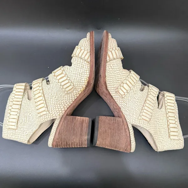 FREEBIRD by Steven Quail Ivory Textured Snake Leather Buckle Gladiator Sandals 9 - Image 9