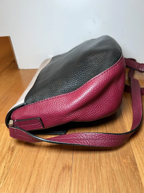 Kate Spade Crossbody Bag Womens Medium Colorblock Black Burgundy White Leather - Image 6