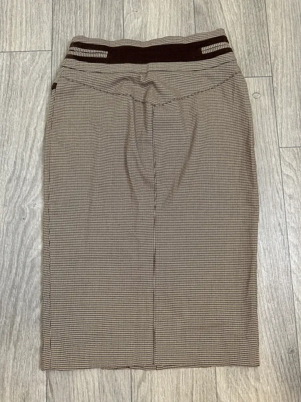 Bebe Houndstooth Pencil Midi Skirt Brown Vintage Size 4 - Image 9