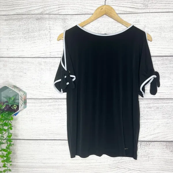 Ivanka Trump Black & White Trim Open Tie Sleeve Blouse Top Size Small - Image 4