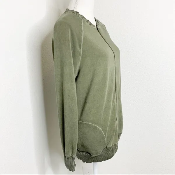 H by Bordeaux Soft Lightweight Bomber Jacket Zip Up Olive Green Size L - Image 4