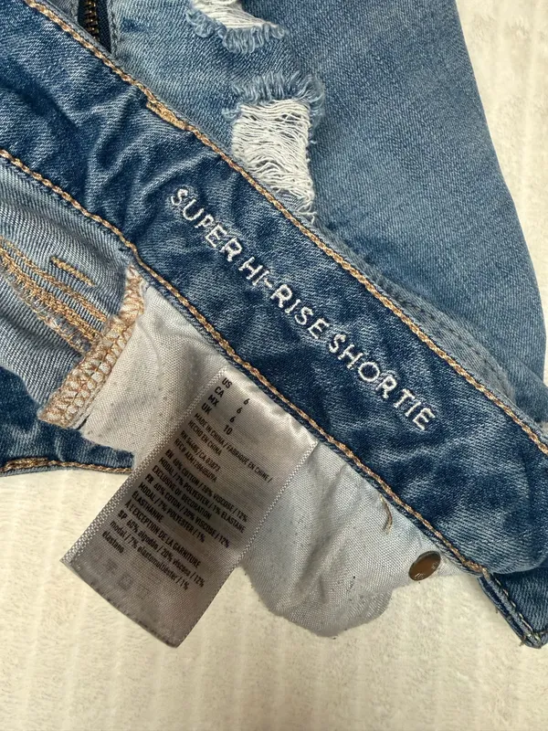 American Eagle Super Hi-Rise Shortie Denim Shorts Distressed High Waisted Size 6 - Image 6