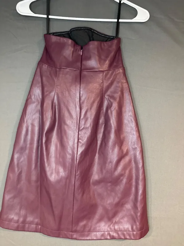 Women 2 Ashley Park Burgundy Faux Leather Strapless Dress Rosette Y2K Party - Image 6